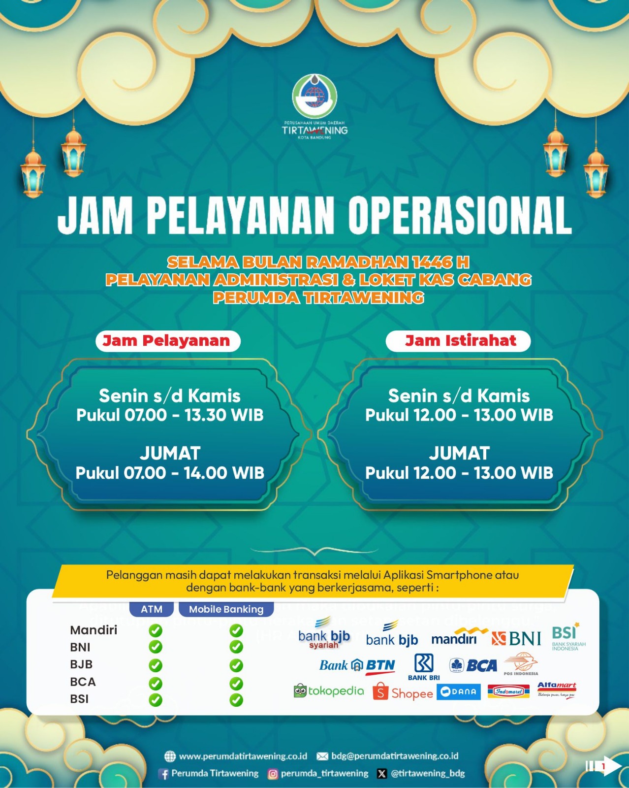 PDAM Tirtawening Bandung Jam Operasional Ramadhan